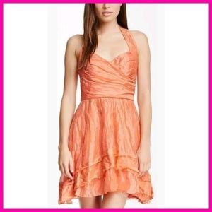 Nicole Miller | Peach Metallic Silk Dress | Size 2